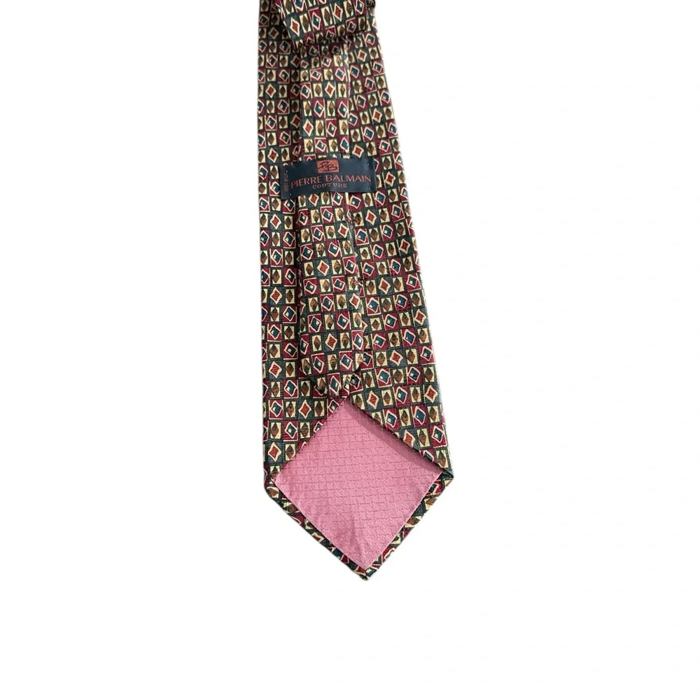 Pierre Balmain Couture Silk Necktie – Geometric Print Vintage